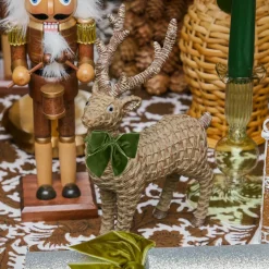 Large Rattan Reindeer with Green Velvet Bows (Pair) - 40cm