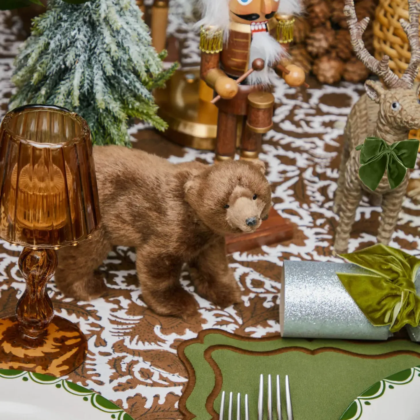 Large Rattan Reindeer with Green Velvet Bows (Pair) - 40cm
