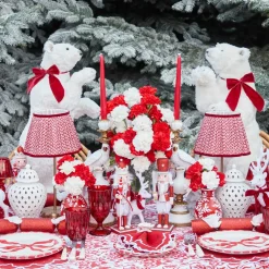 Large White Flocked Reindeer with Velvet Bows (Pair)