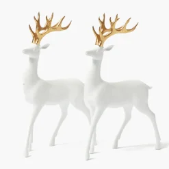 Large White Reindeer with Gold Antlers (Pair) - 45cm