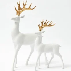 Large White Reindeer with Gold Antlers (Pair) - 45cm