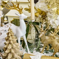 Large White Reindeer with Gold Antlers (Pair) - 45cm