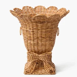 Liliana Bow Scalloped Rattan Urn