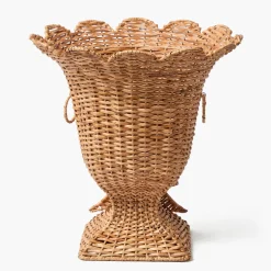Liliana Bow Scalloped Rattan Urn