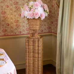 Liliana Bow Scalloped Rattan Urn & Pedestal