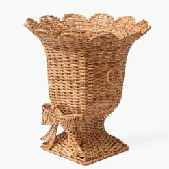 Liliana Bow Scalloped Rattan Urn & Pedestal