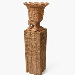 Liliana Bow Scalloped Rattan Urn & Pedestal