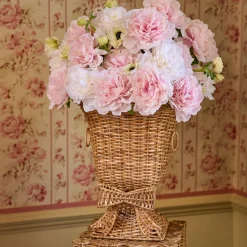 Liliana Bow Scalloped Rattan Urn & Pedestal