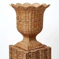 Liliana Scalloped Rattan Urn & Pedestal