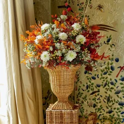 Liliana Scalloped Rattan Urn & Pedestal