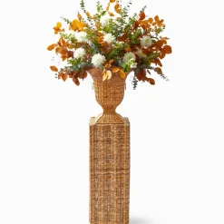 Liliana Scalloped Rattan Urn & Pedestal