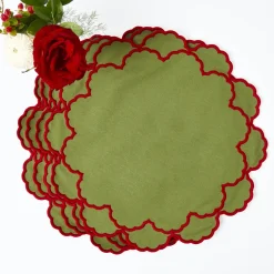Lily Green & Red Placemats & Napkins (Set of 4)