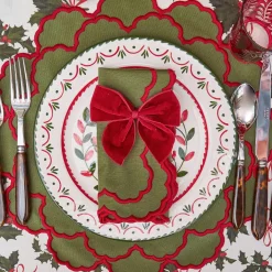 Lily Green & Red Placemats & Napkins (Set of 4)