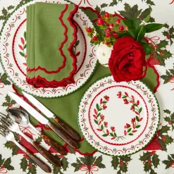 Lily Green & Red Placemats & Napkins (Set of 4)