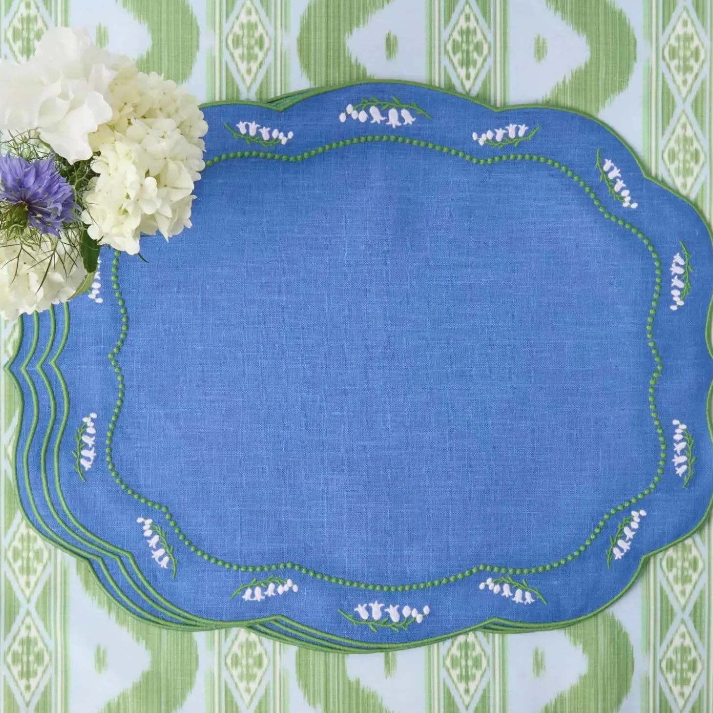 Lily of the Valley Blue Linen Placemats (Set of 4)