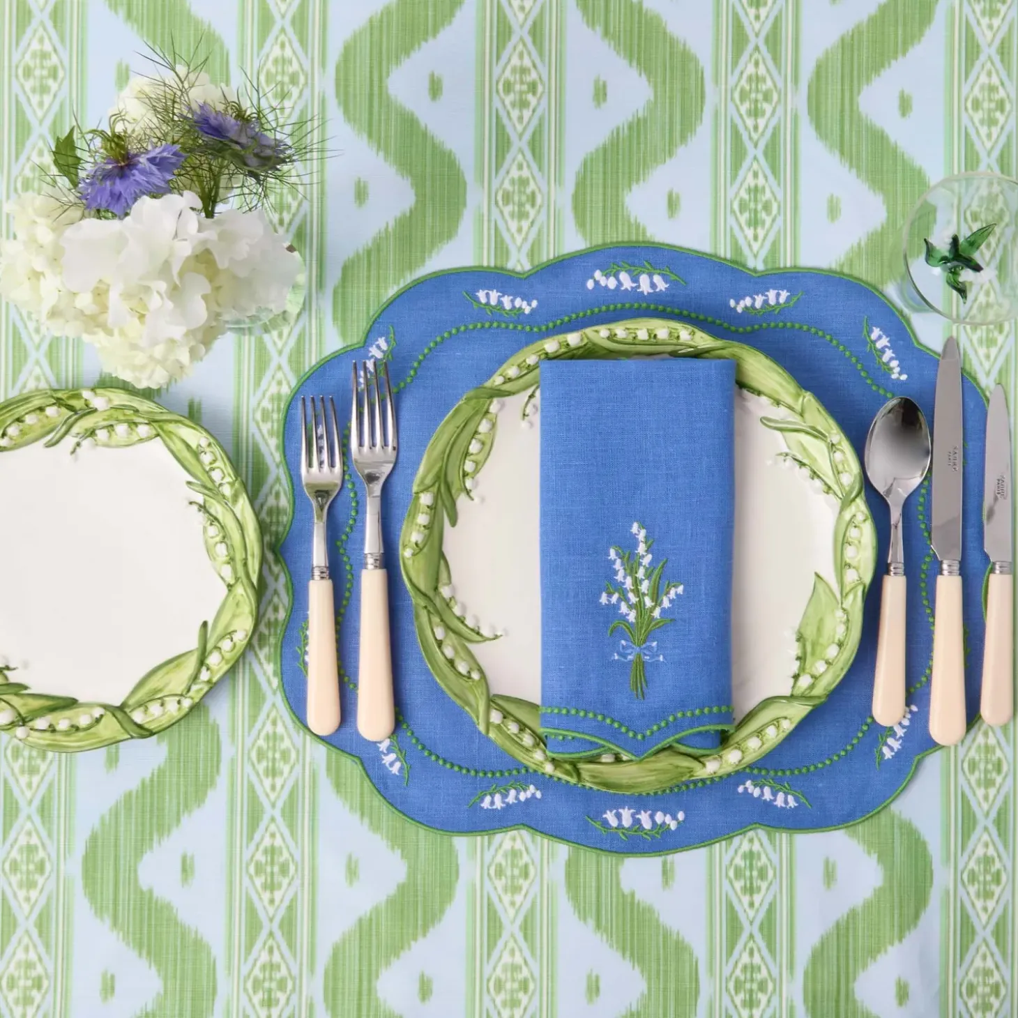 Lily of the Valley Blue Linen Placemats (Set of 4)