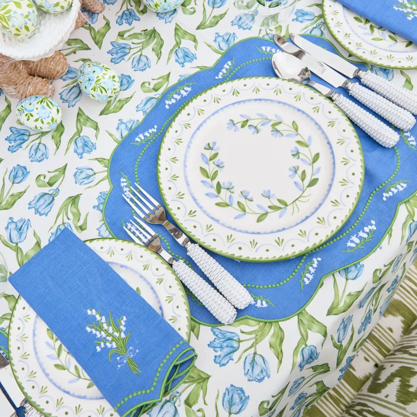 Lily of the Valley Blue Linen Placemats (Set of 4)