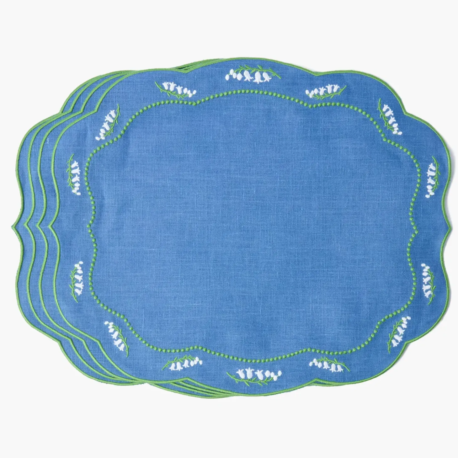 Lily of the Valley Blue Linen Placemats (Set of 4)