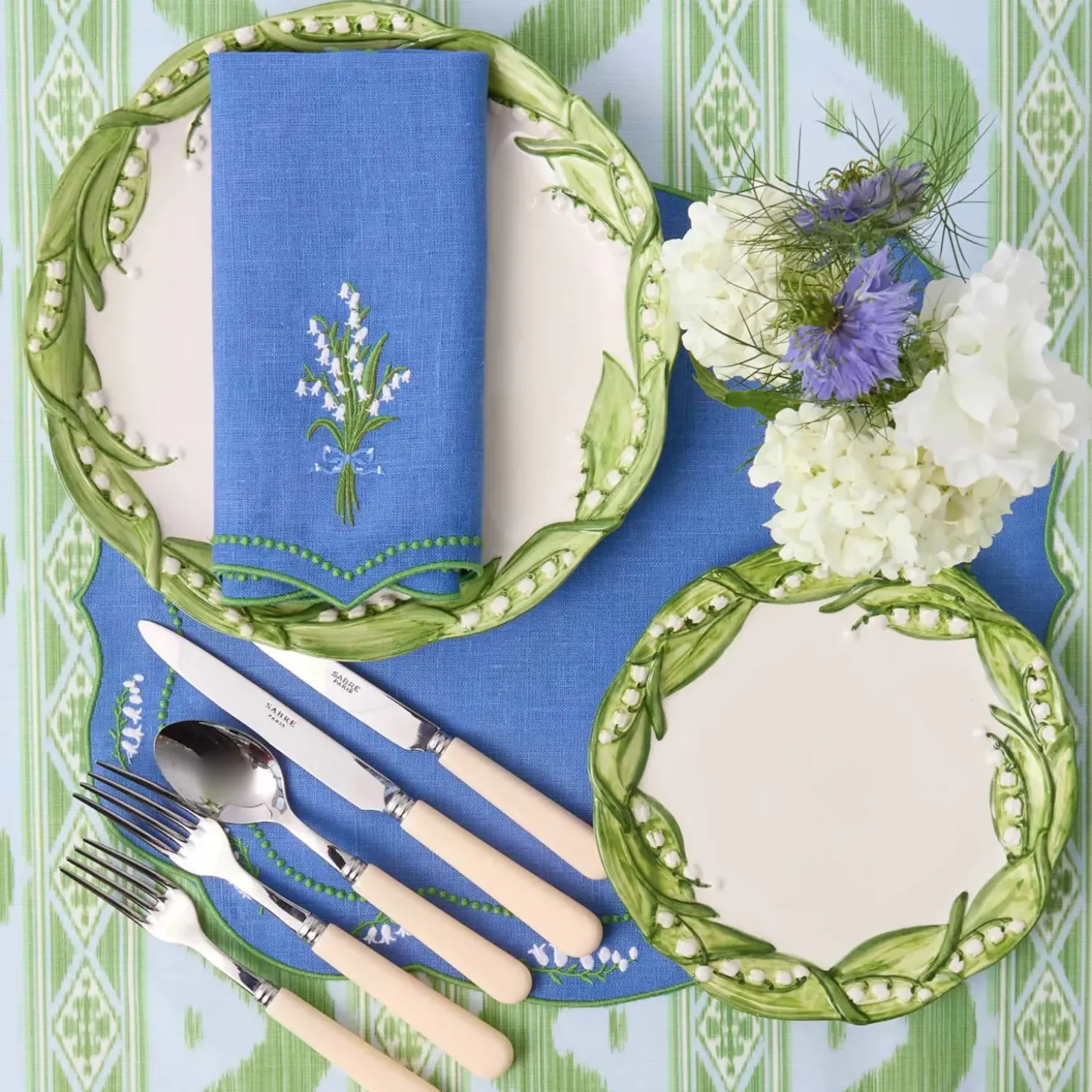Lily of the Valley Blue Linen Placemats (Set of 4)
