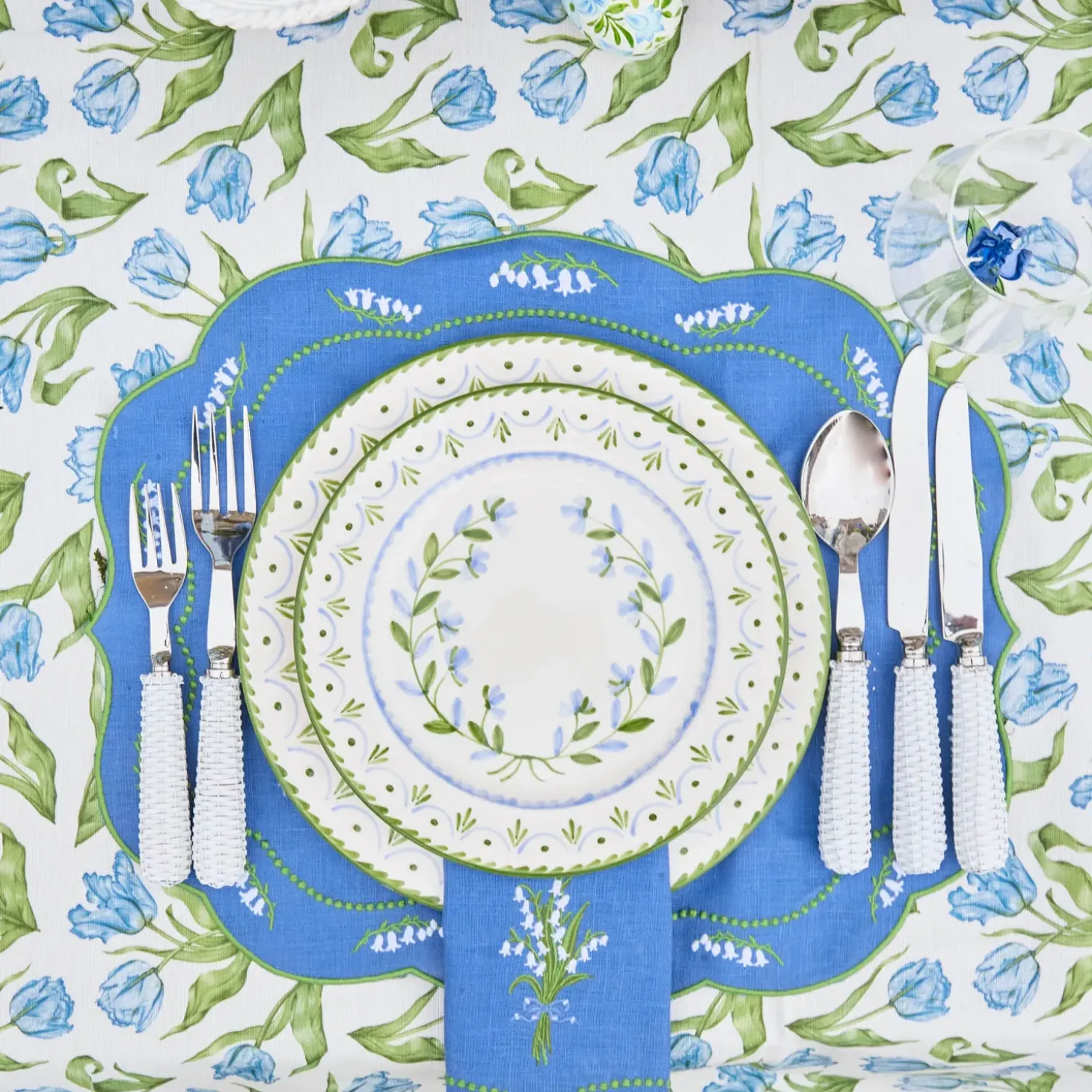 Lily of the Valley Blue Linen Placemats (Set of 4)