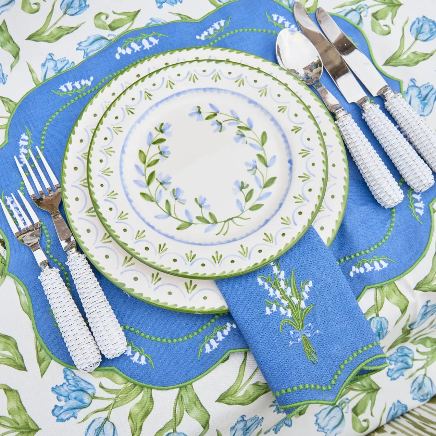 Lily of the Valley Blue Linen Placemats (Set of 4)