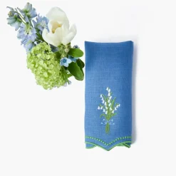 Lily of the Valley Blue Linen Napkins (Set of 4)