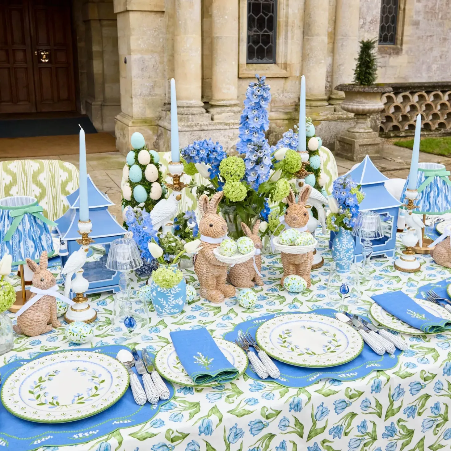 Lily of the Valley Blue Linen Napkins (Set of 4)