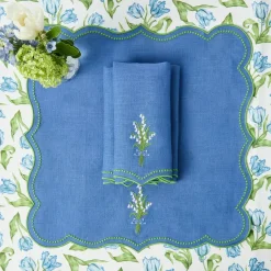 Lily of the Valley Blue Linen Napkins (Set of 4)