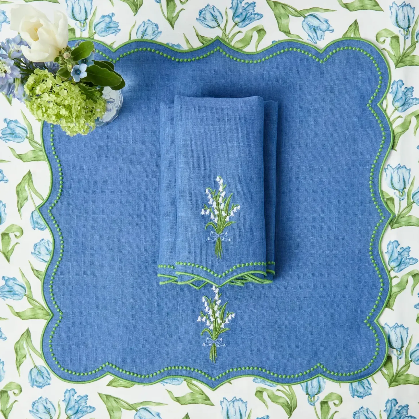 Lily of the Valley Blue Linen Napkins (Set of 4)