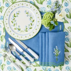 Lily of the Valley Blue Linen Napkins (Set of 4)