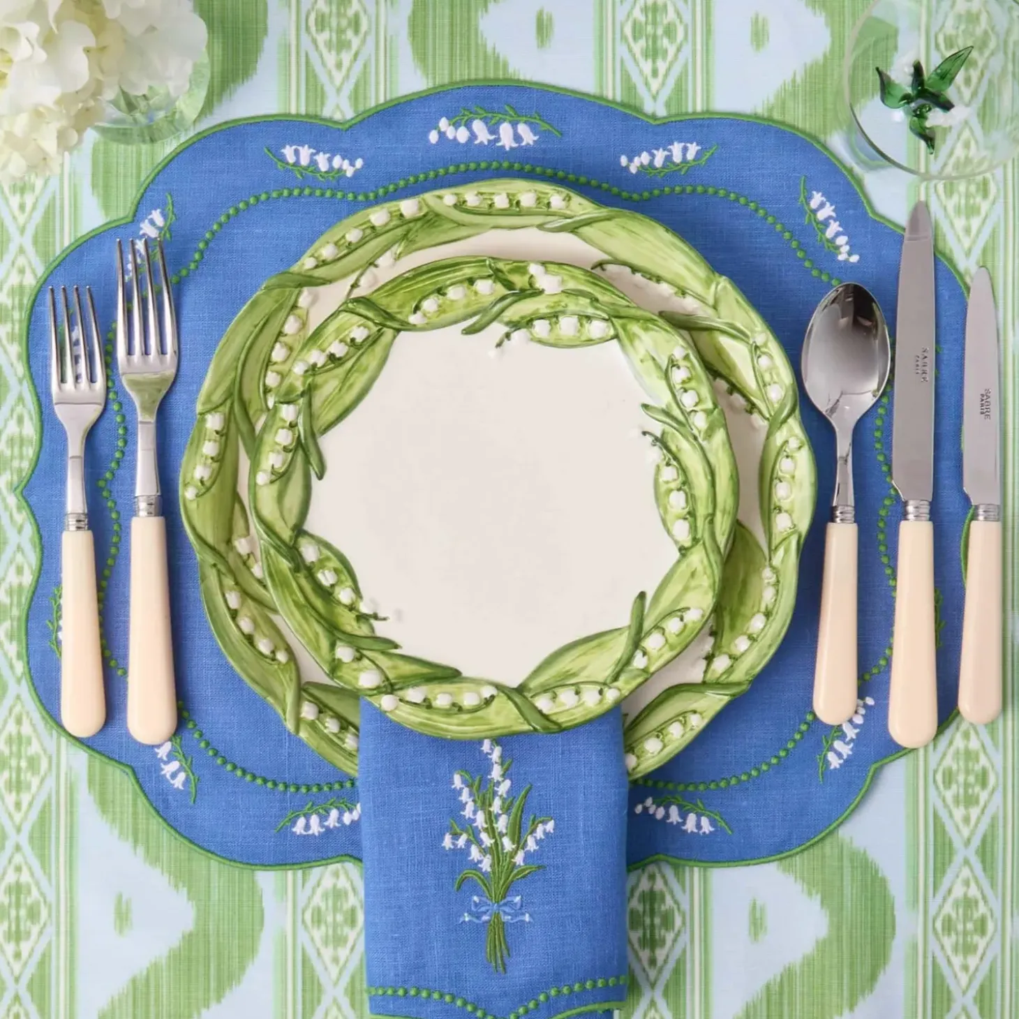 Lily of the Valley Blue Linen Placemats & Napkins (Set of 4)