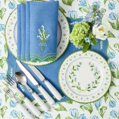 Lily of the Valley Blue Linen Placemats & Napkins (Set of 4)