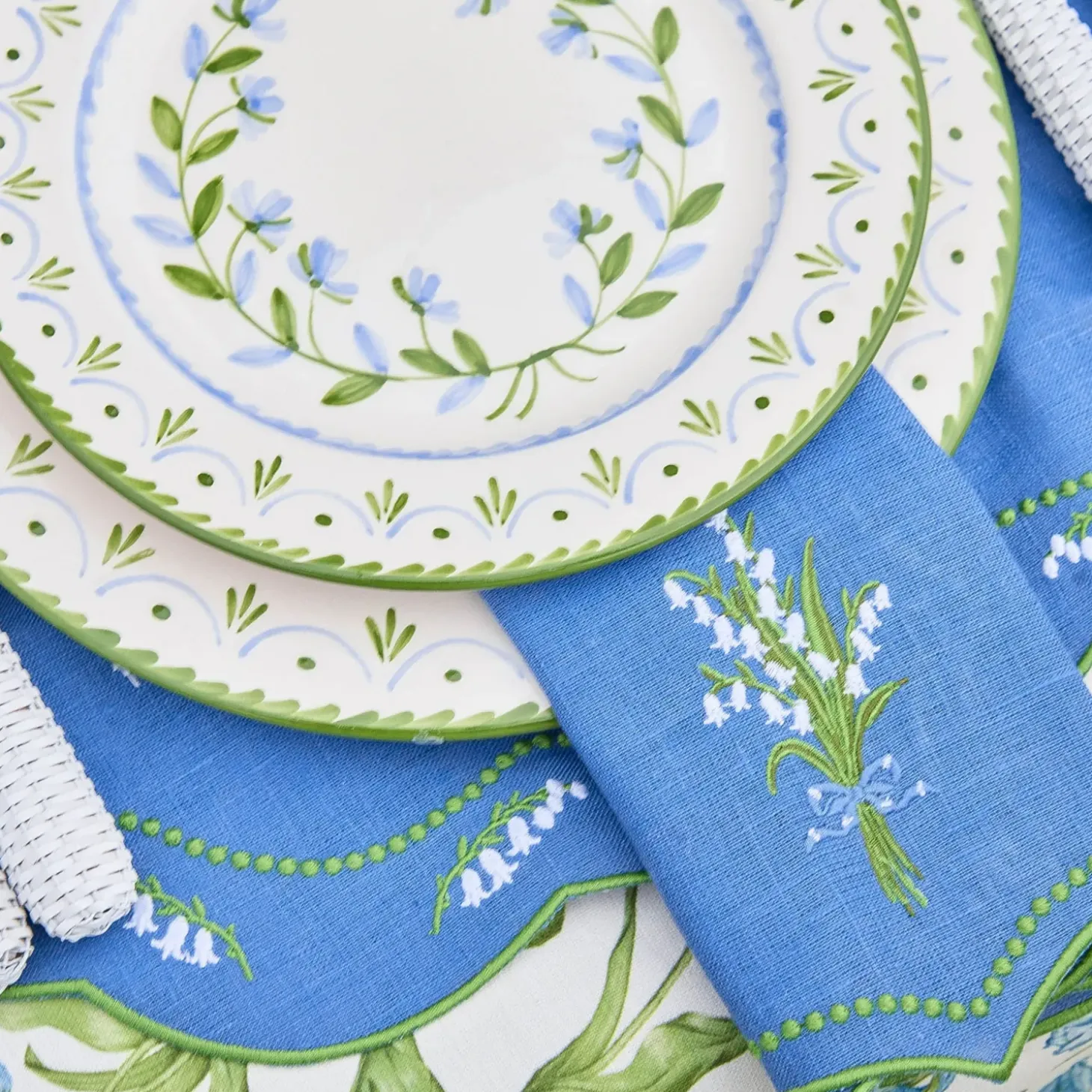 Lily of the Valley Blue Linen Placemats & Napkins (Set of 4)