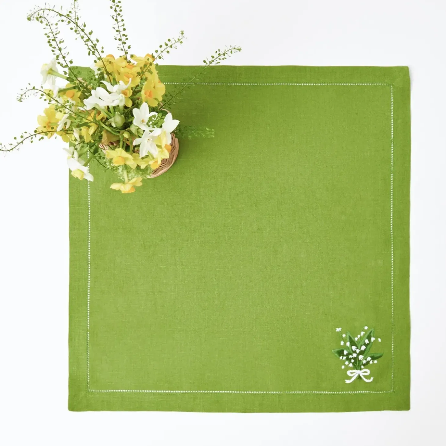 Lily of the Valley Green Linen Napkins (Set of 4)