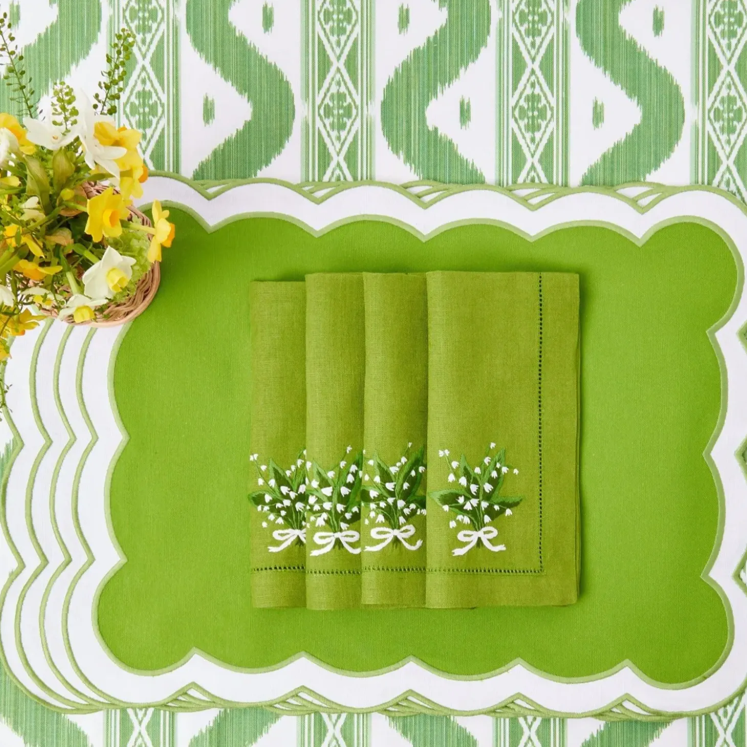 Lily of the Valley Green Linen Napkins (Set of 4)