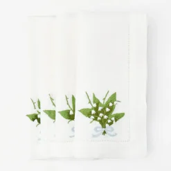 Lily of the Valley White Linen Napkins (Set of 4)