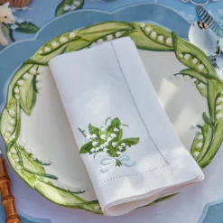 Lily of the Valley White Linen Napkins (Set of 4)