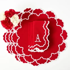 Lily Red & White Placemats & Napkins (Set of 4)
