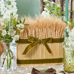 Long Wheat Sheaf with Green Velvet Bow