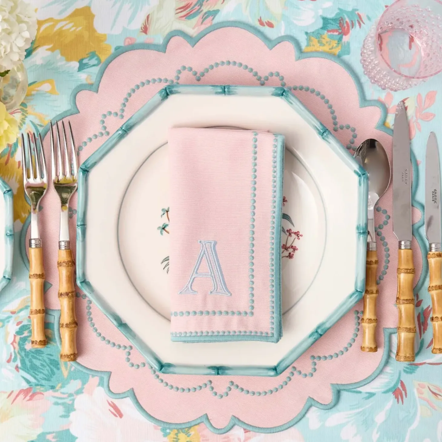 Mariana Pink & Duck Egg Placemats & Napkins (Set of 4)