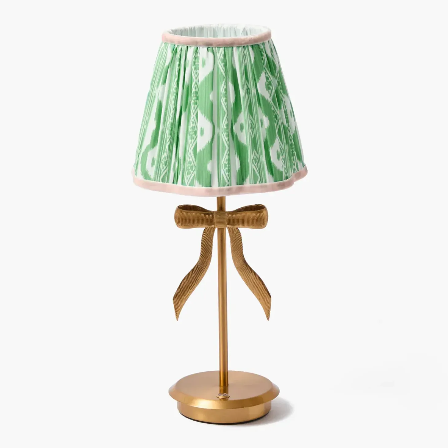 Marilyn Bow Rechargeable Lamp with Green & Pink Ikat Shade (18cm)
