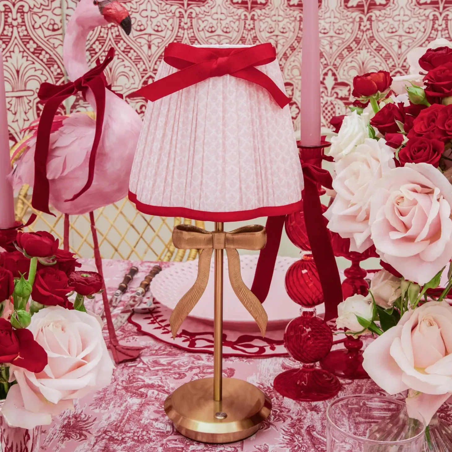 Marilyn Bow Rechargeable Lamp with Pink & Red Bow Shade (18cm)
