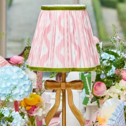 Marilyn Bow Rechargeable Lamp with Pink & Green Ikat Shade (18cm)