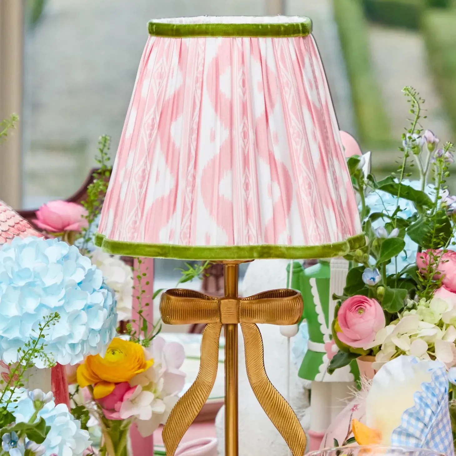 Marilyn Bow Rechargeable Lamp with Pink & Green Ikat Shade (18cm)