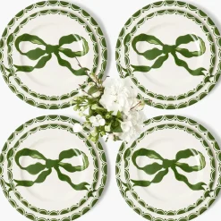 Marilyn Forest Green Bow Dinner & Starter Plates (Set of 8)