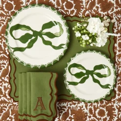 Marilyn Forest Green Bow Dinner Plate