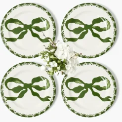 Marilyn Forest Green Bow Starter Plates (Set of 4)