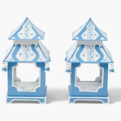 Mini Blue Ikat Pagoda Lantern (Pair)