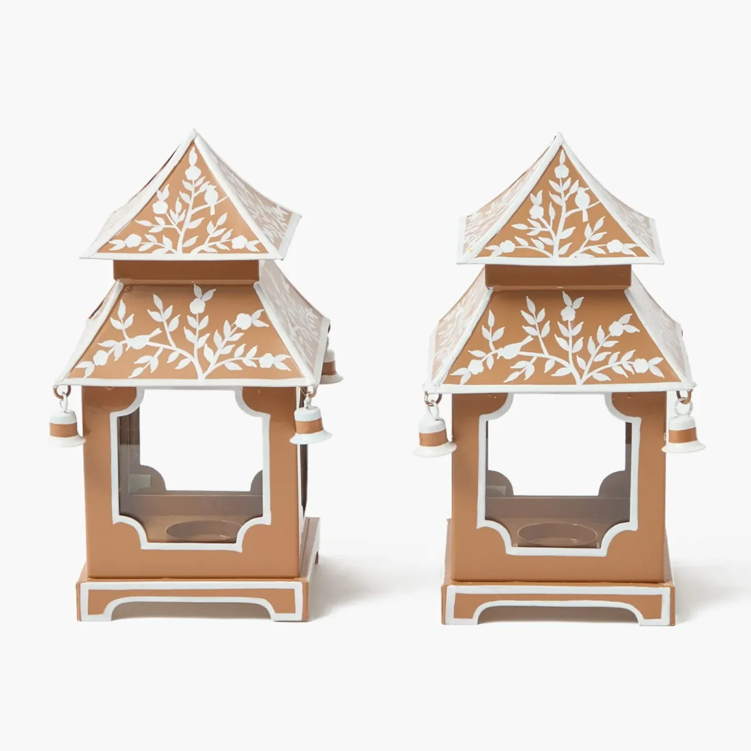Mini Caramel Chinoiserie Pagoda Lantern (Pair)