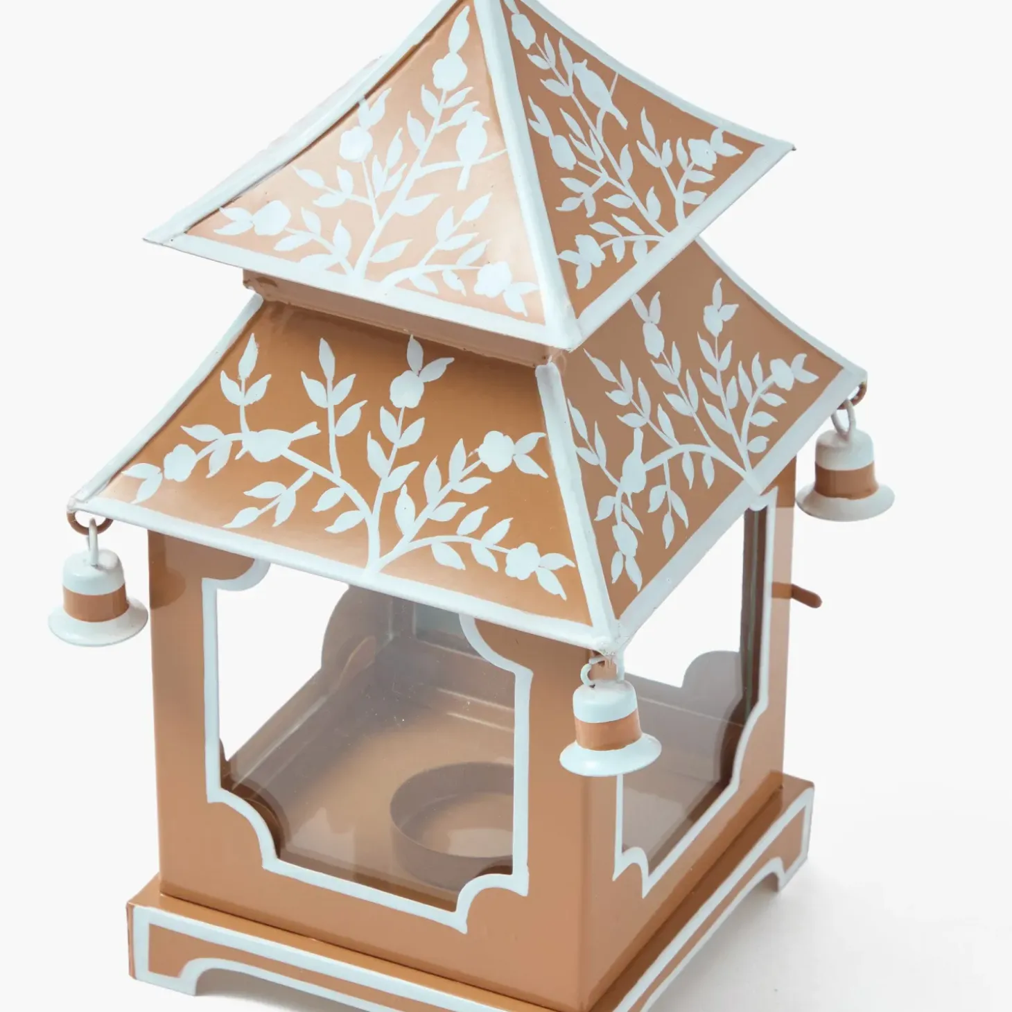 Mini Caramel Chinoiserie Pagoda Lantern (Pair)